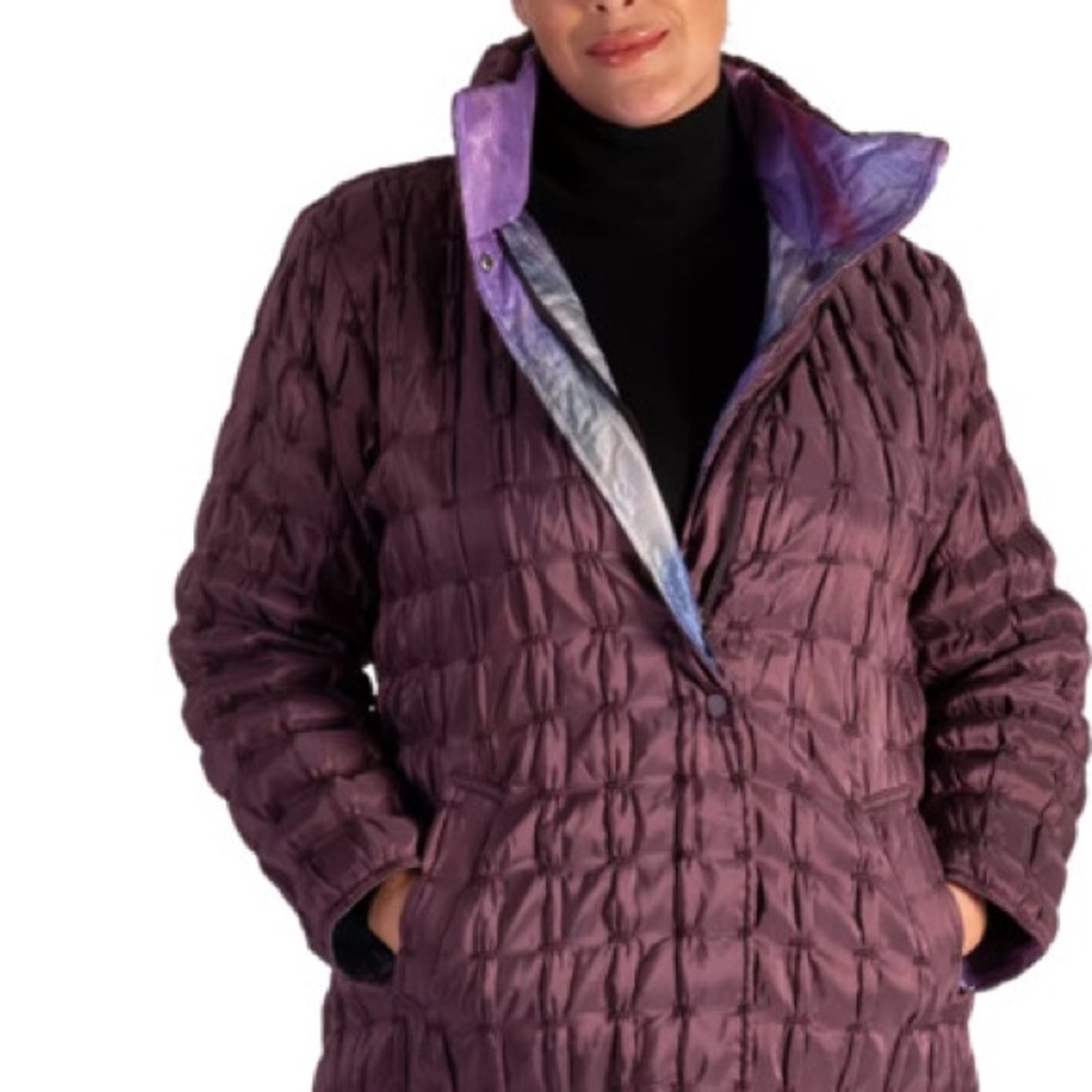 NWT UBU Reversible Quilted Long Jacket COAT art deco to wear wearable art galaxy - Picture 15 of 16